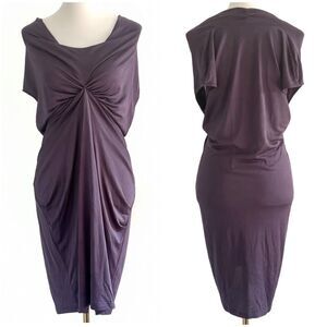 Vintage Barneys New York 100% Silk Purple Draped Elegant Knee Length Dress M